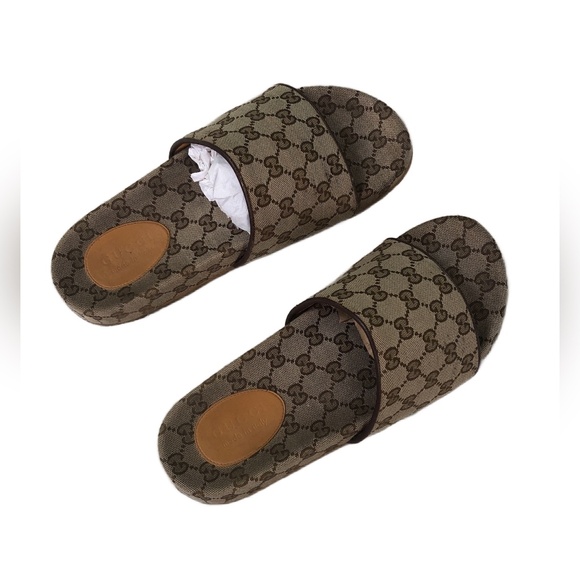 Gucci GG Monogram Canvas Platform Slide Sandals Brown Size 45 COA main image 7